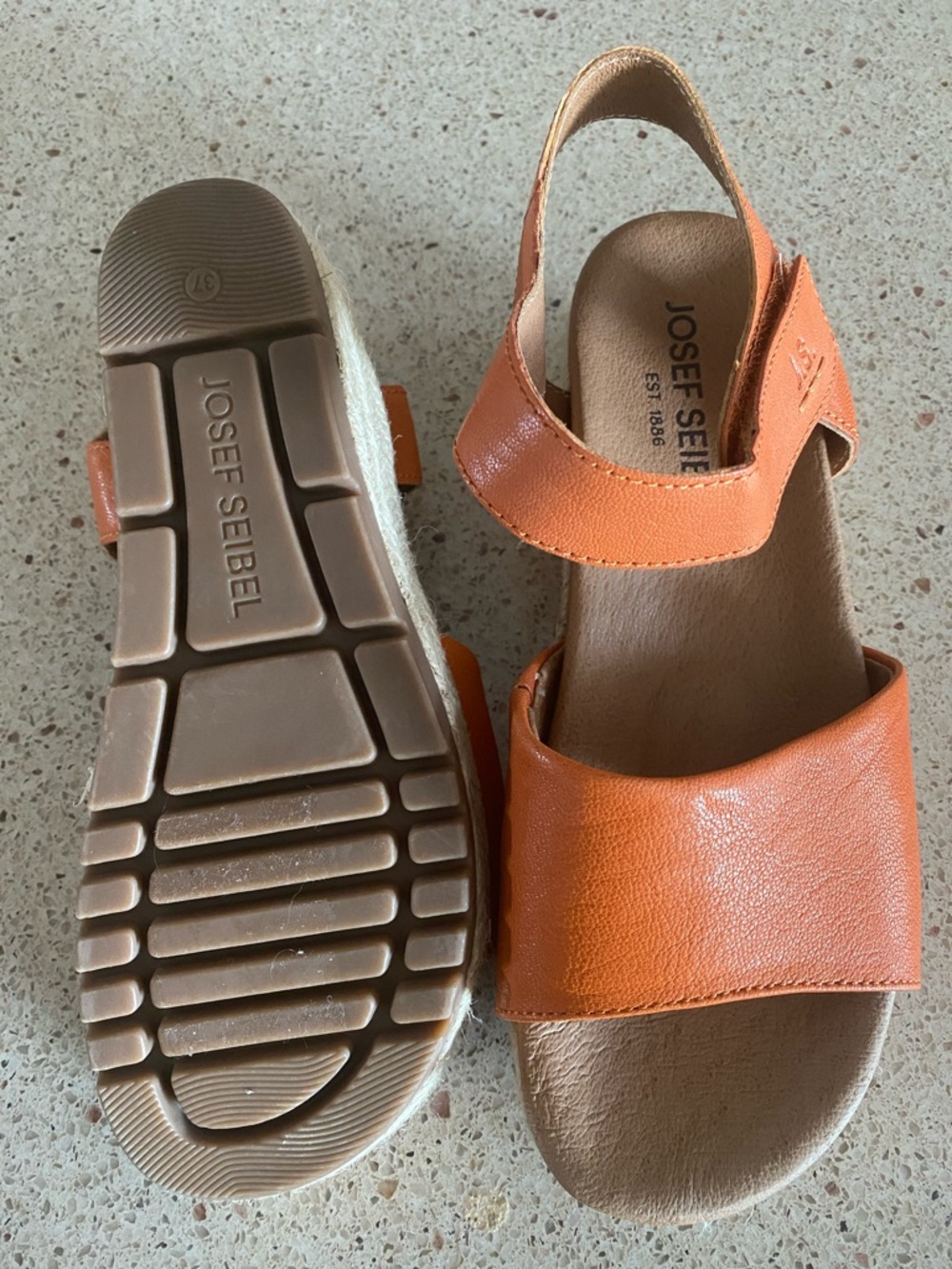 Josef Seibel Orange Leather Slingback Wedge Sandals
